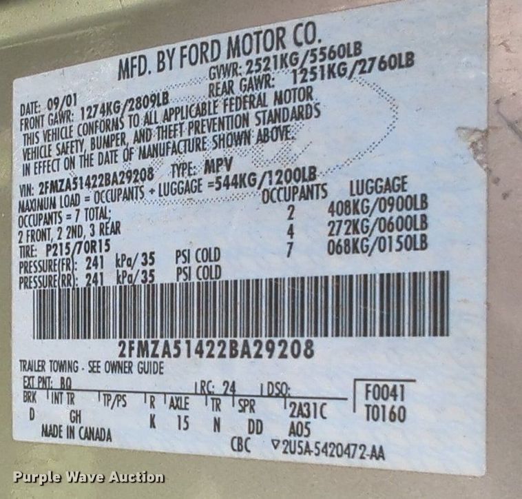 image for item MY9499 2002  Ford Windstar LX  van