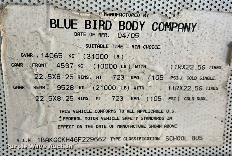 image for item NA9097 2006 Blue Bird  school bus