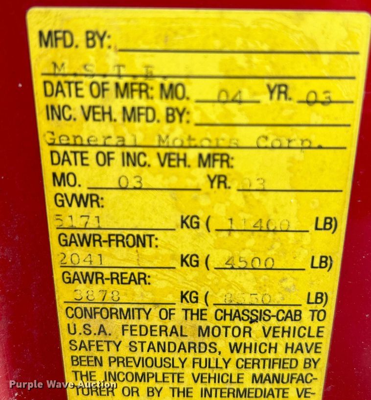 image for item NL9401 2003 Chevrolet Silverado 3500  dump bed pickup truck