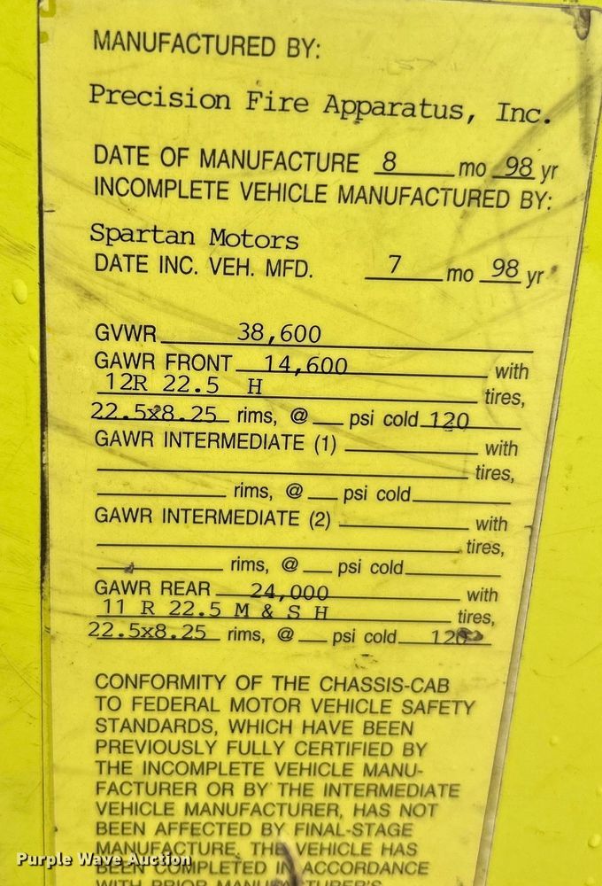 image for item NL9442 1998 Spartan Advantage  pumper fire truck