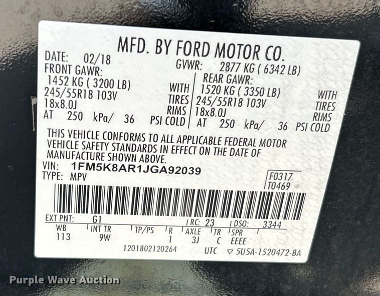 image for item NL9462 2018 Ford Explorer Police Interceptor  SUV