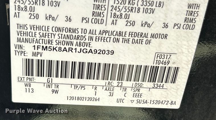 image for item NL9462 2018 Ford Explorer Police Interceptor  SUV