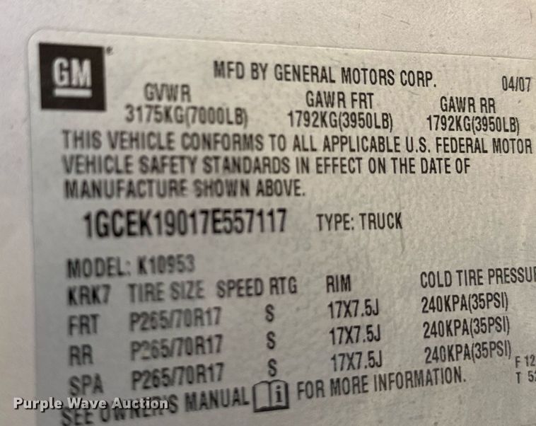 image for item NM9494 2007 Chevrolet Silverado 1500  Ext. Cab pickup truck