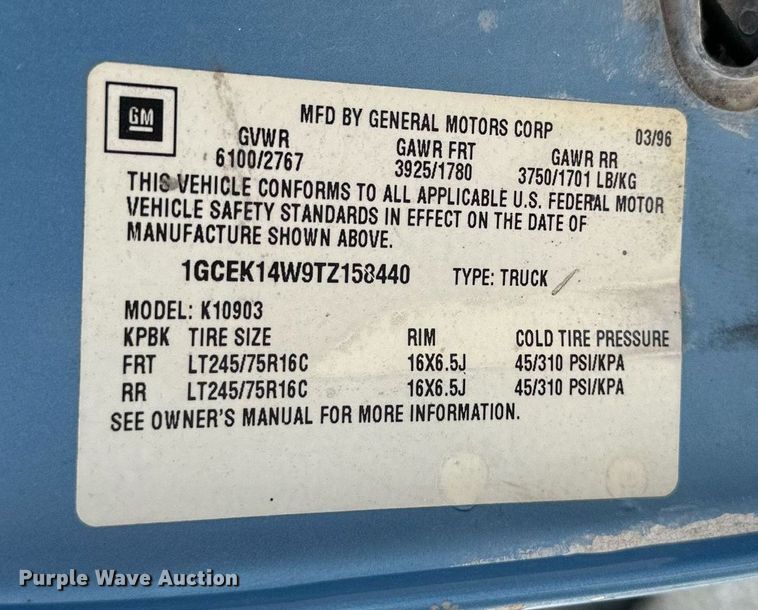 image for item NP9906 1996 Chevrolet K1500  pickup truck