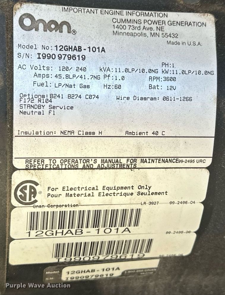 image for item NP9942 Onan RS12000  generator