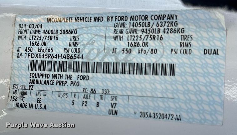 image for item NP9972 2004 Ford E450  ambulance