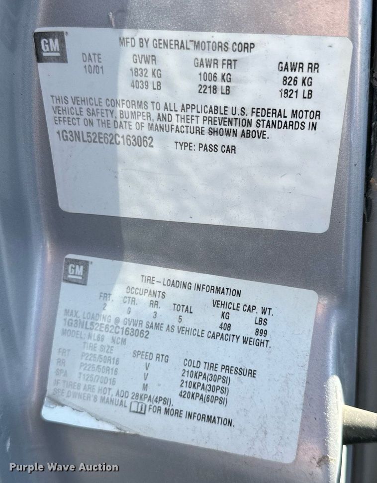 image for item NP9985 2002 Oldsmobile Alero GL