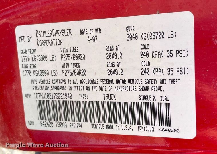 image for item NT9431 2007 Dodge Ram 1500  Quad Cab pickup truck