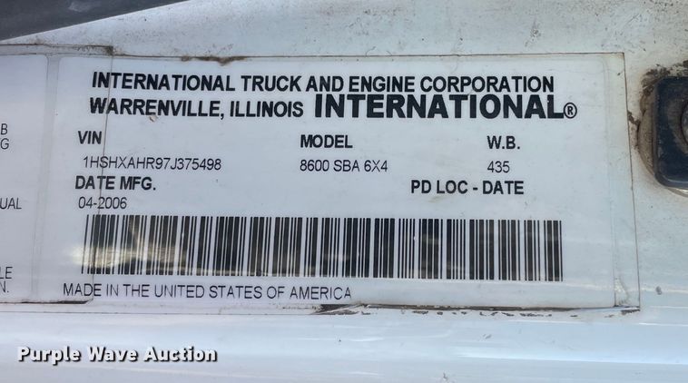 image for item NT9437 2007 International 8600  dump truck