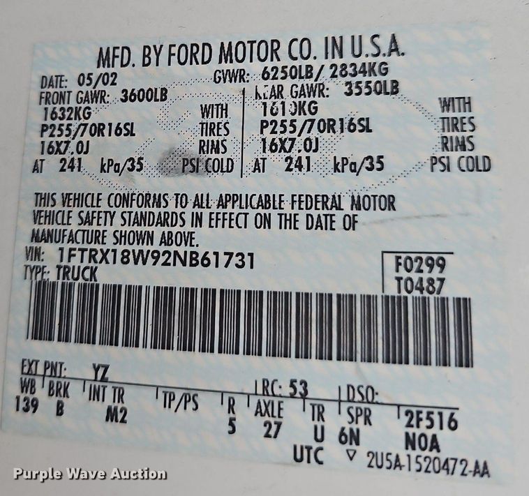 image for item NT9916 2002 Ford F150  SuperCab pickup truck