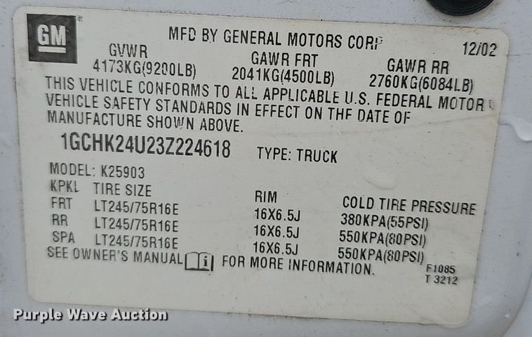 image for item NT9919 2003 Chevrolet Silverado 2500HD  pickup truck