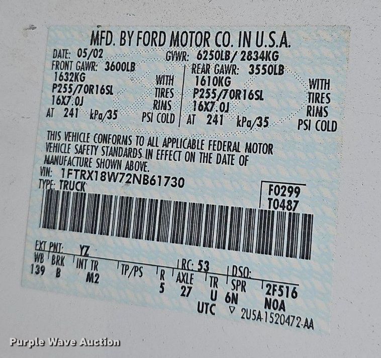 image for item NT9930 2002 Ford F150  SuperCab pickup truck