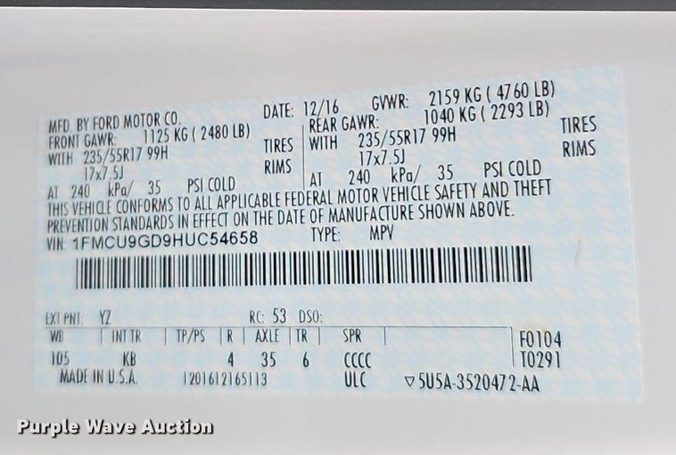 image for item NT9931 2017 Ford Escape  SUV