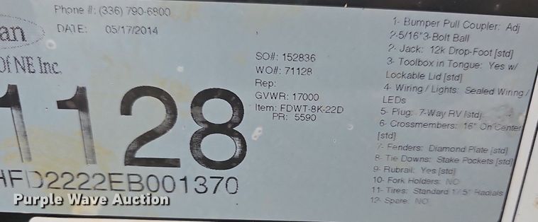 image for item NT9941 2014 Kaufman  tilt deck equipment trailer