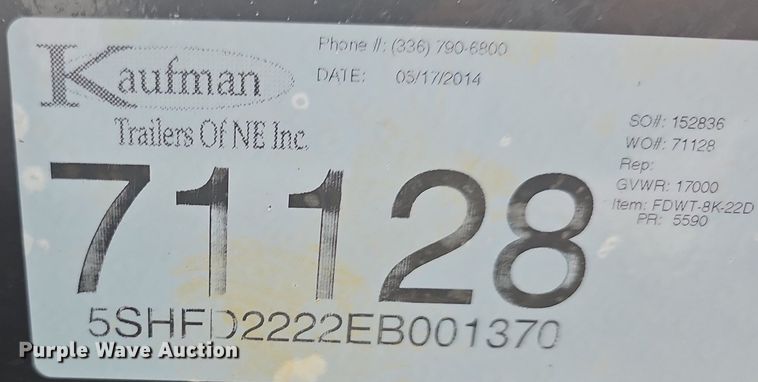 image for item NT9941 2014 Kaufman  tilt deck equipment trailer