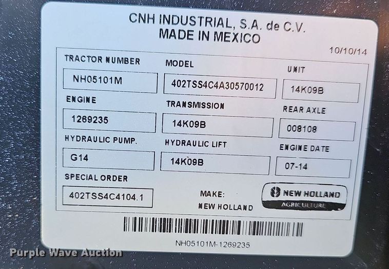image for item NT9952 2014 New Holland TS6.140  MFWD tractor