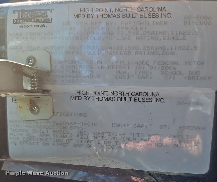 image for item NU9141 2007 Thomas Built  school bus