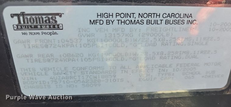 image for item NU9142 2007 Freightliner Thomas Built  school bus