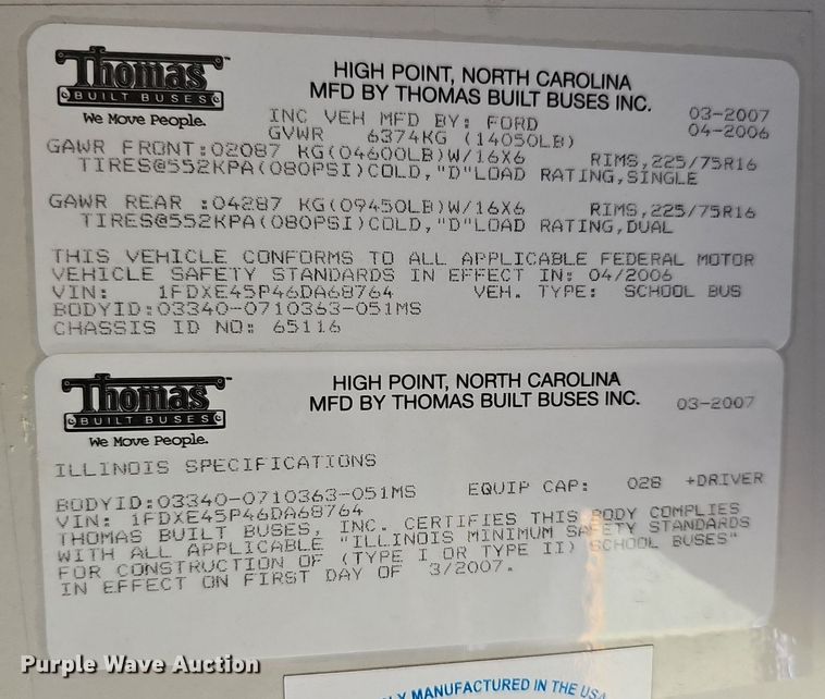 image for item NU9143 2008 Thomas Built  school bus