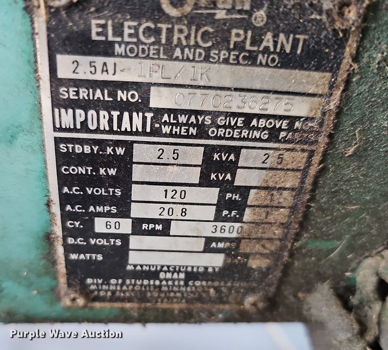 image for item NU9183 Onan 25AJ1PL1K  generator