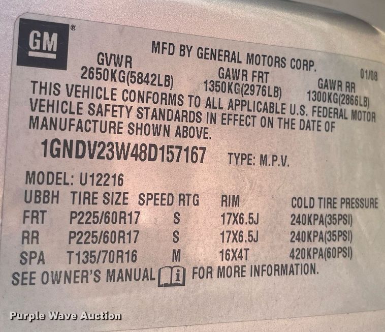 image for item NY9594 2008 Chevrolet Uplander LS  van