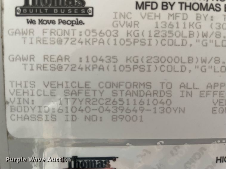 image for item NY9595 2005 Thomas Built Saf-T-Liner MVP  bus