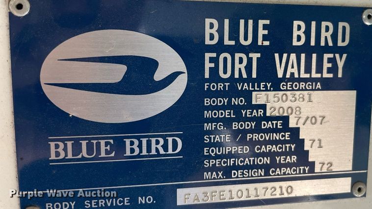 image for item NY9596 2008 Blue Bird All American FE  School bus