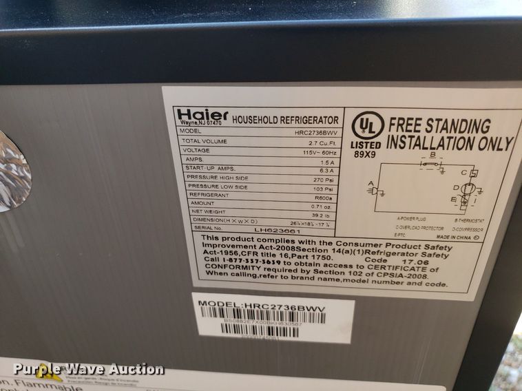 image for item OB9742 (15) Haier 2.7 mini refrigerators