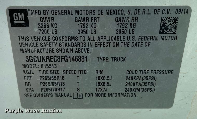 image for item DK2491 2015 Chevrolet Silverado 1500  Crew Cab pickup truck