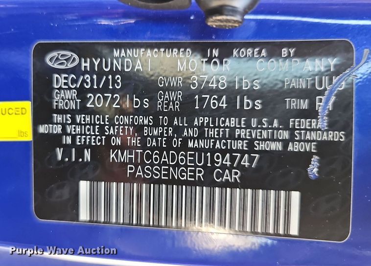 image for item DN8602 2014 Hyundai Veloster