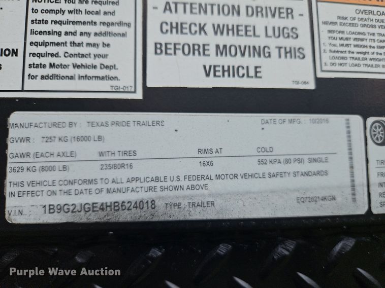 image for item DP2324 2017 Texas Pride  equipment trailer