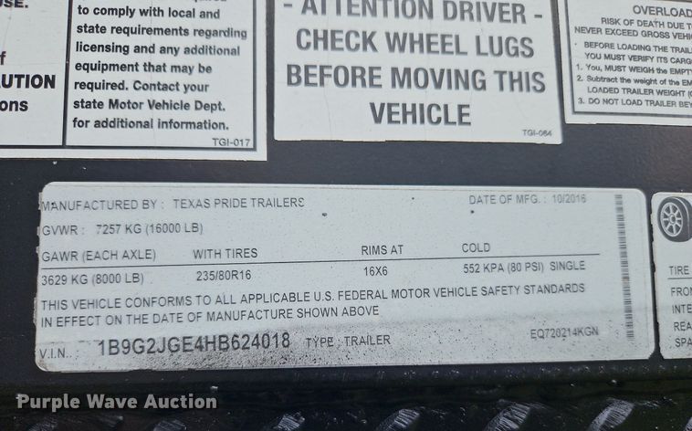 image for item DP2324 2017 Texas Pride  equipment trailer