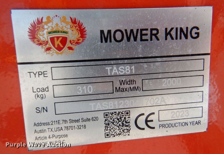 image for item IB9566 2023 Mower King TAS81  tiller