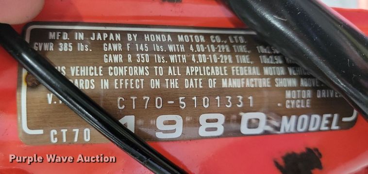 image for item IQ9834 1980 Honda Mini Trail 70  mini bike