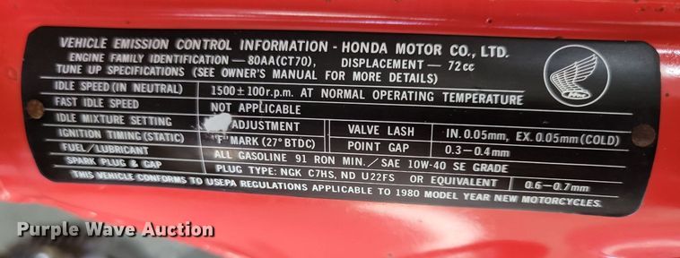 image for item IQ9835 1980 Honda Mini Trail 70  mini bike