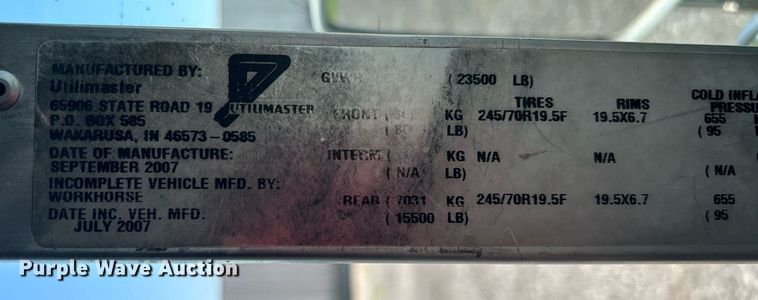 image for item KW9100 2008 Workhorse W62  utility / service truck