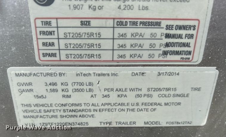 image for item KW9138 2014 inTech Trailers Inc. FOST8x12TA2 fiber optic trailer