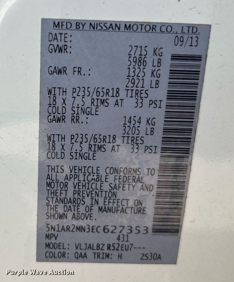 image for item LF9369 2014 Nissan Pathfinder  SUV