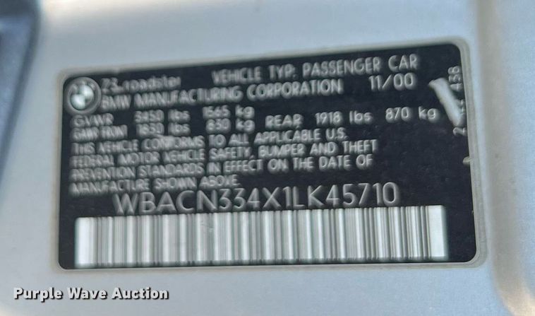 image for item LF9371 2001 BMW Z3 Roadster 2.5i  convertible