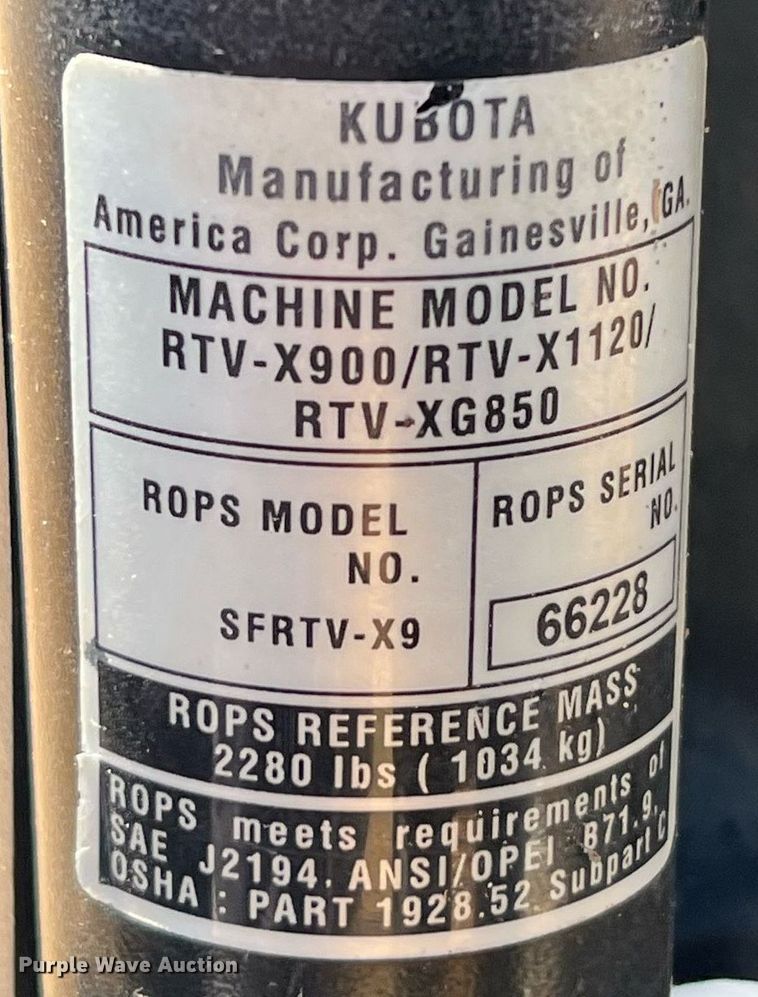 image for item LF9407 2018 Kubota RTV XG850  utility vehicle