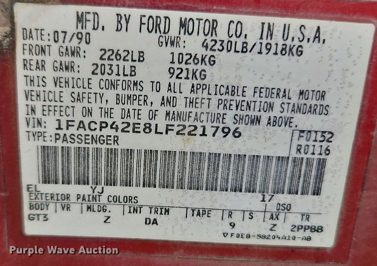 image for item LM9109 1990 Ford Mustang GT 5.0