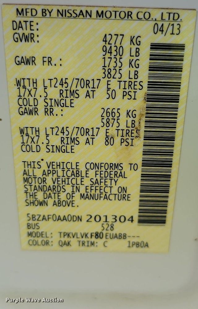 image for item LQ9104 2013 Nissan NV3500  van