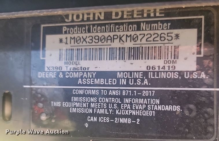 image for item LQ9111 John Deere X390  lawn mower