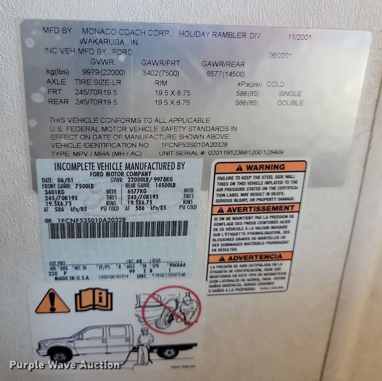 image for item ML9517 2002 Holiday Rambler Vacationer  RV