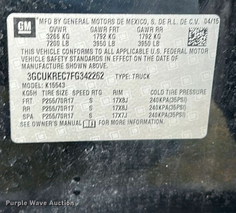 image for item MQ9338 2015 Chevrolet Silverado 1500  Crew Cab pickup truck