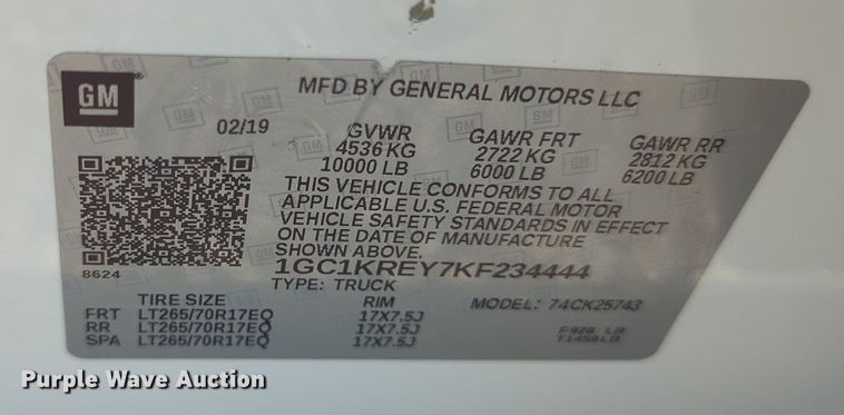 image for item MX9353 2019  Chevrolet Silverado 2500HD  Crew Cab pickup truck