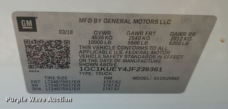 image for item MX9355 2018  Chevrolet Silverado 2500HD  Crew Cab pickup truck