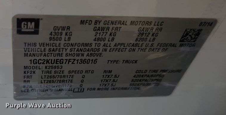 image for item MX9356 2015  Chevrolet Silverado 2500HD  Double Cab pickup truck cab and chassis