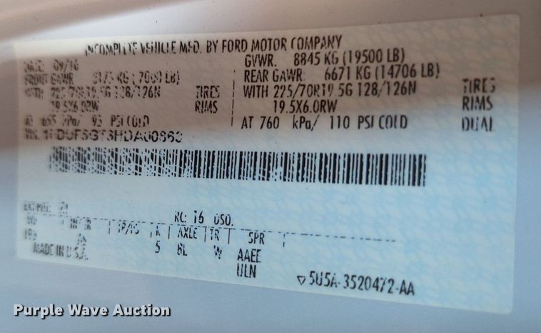 image for item MX9358 2017  Ford F550 Super Duty XL  sewer jetter truck