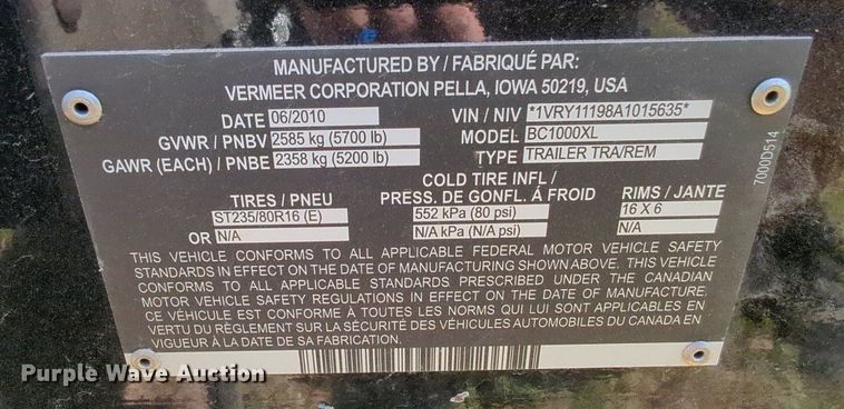 image for item MY9905 2010 Vermeer BC1000XL  wood chipper